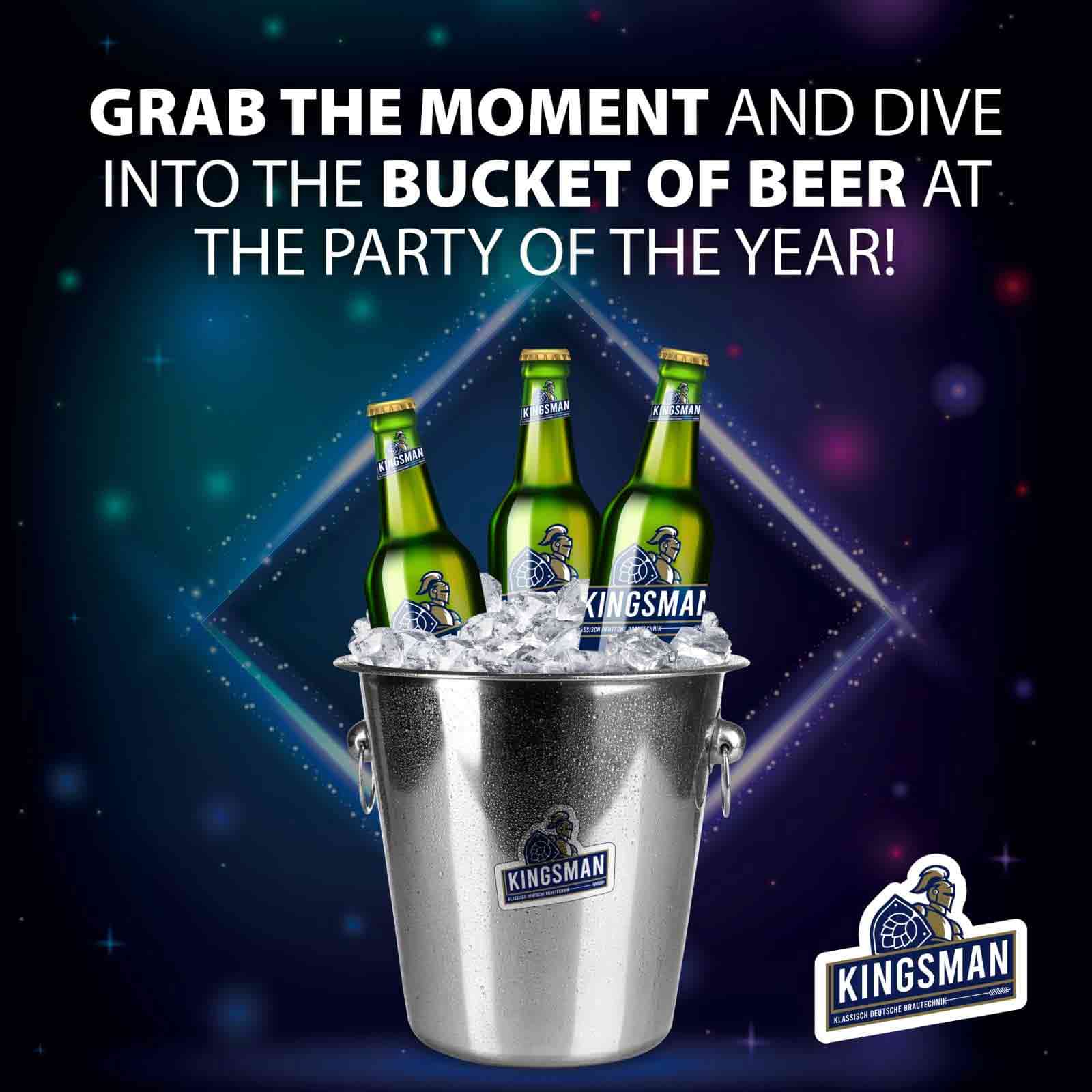 Dive into a bucket of Kingsman beer at the party of the year	